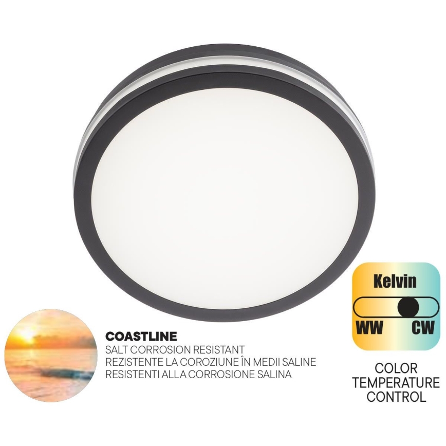 Redo 90286 - LED Vonkajšie stropné svietidlo ISOLA LED/24W/230V pr. 26 cm 3000/4000/6500K IP54 antracit