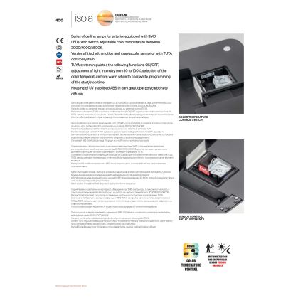 Redo 90290 - LED Vonkajšie stropné svietidlo so senzorom ISOLA LED/24W/230V pr. 26 cm 3000/4000/6500K IP54 antracit