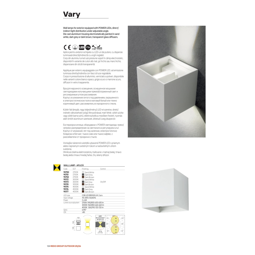 Redo 90296 - LED vonkajšie nástenné svietidlo VARY 2xLED/10W/230V 3000K IP54 antracit