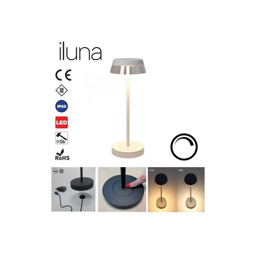 Redo 90306 - LED Stmievateľná dotyková stolná lampa ILUNA LED/2,5W/5V 2700-3000K 3000 mAh IP65 biela