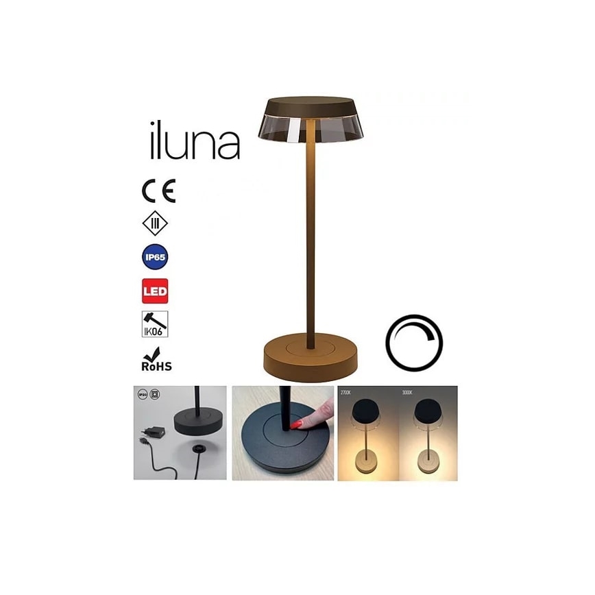 Redo 90308 - LED Stmievateľná dotyková stolná lampa ILUNA LED/2,5W/5V 2700-3000K 3000 mAh IP65 hnedá