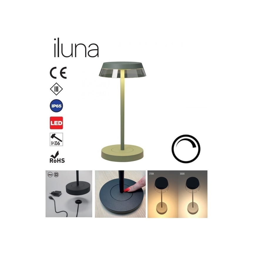 Redo 90309 - LED Stmievateľná dotyková stolná lampa ILUNA LED/2,5W/5V 2700-3000K 3000 mAh IP65 zelená