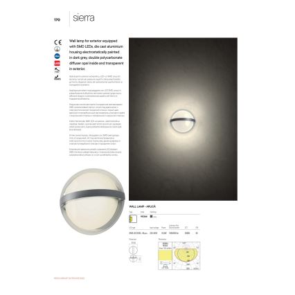 Redo 90364 - LED Vonkajšie nástenné svietidlo SIERRA LED/10,8W/230V IP54