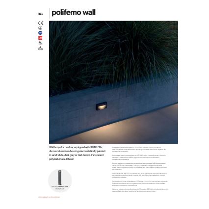 Redo 90426 - LED Vonkajšie nástenné svietidlo POLIFEMO LED/8W/230V IP65 antracit