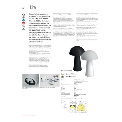 Redo 90439 - LED stmievateľná dotyková vonkajšia lampa KIRA LED/4,7W/230V 2200 mAh IP44 čierna
