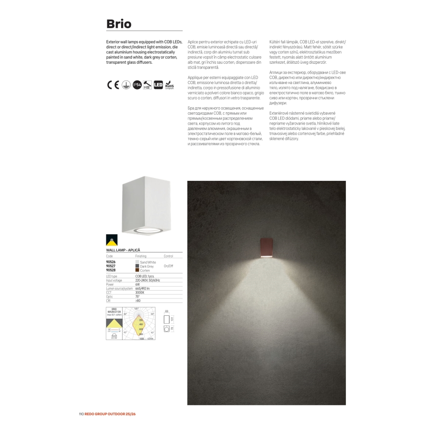 Redo 90527 - LED Vonkajšie nástenné svietidlo BRIO LED/6W/230V 3000K IP54 antracit