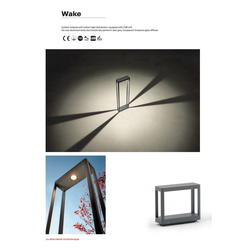 Redo 90582 - WAKE vonkajšie LED svietidlo, 8 W, 230 V, 3000 K, 75 cm, IP65, antracit