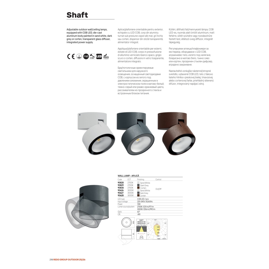 Redo 90626 - LED vonkajšie bodové svietidlo SHAFT LED/13W/230V 3000K pr. 9 cm IP65 biela