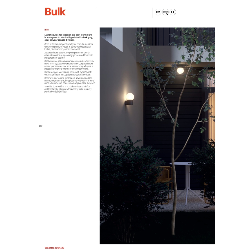 Redo 90642 - Vonkajšia lampa BULK 1xE27/28W/230V 50 cm IP44 antracit