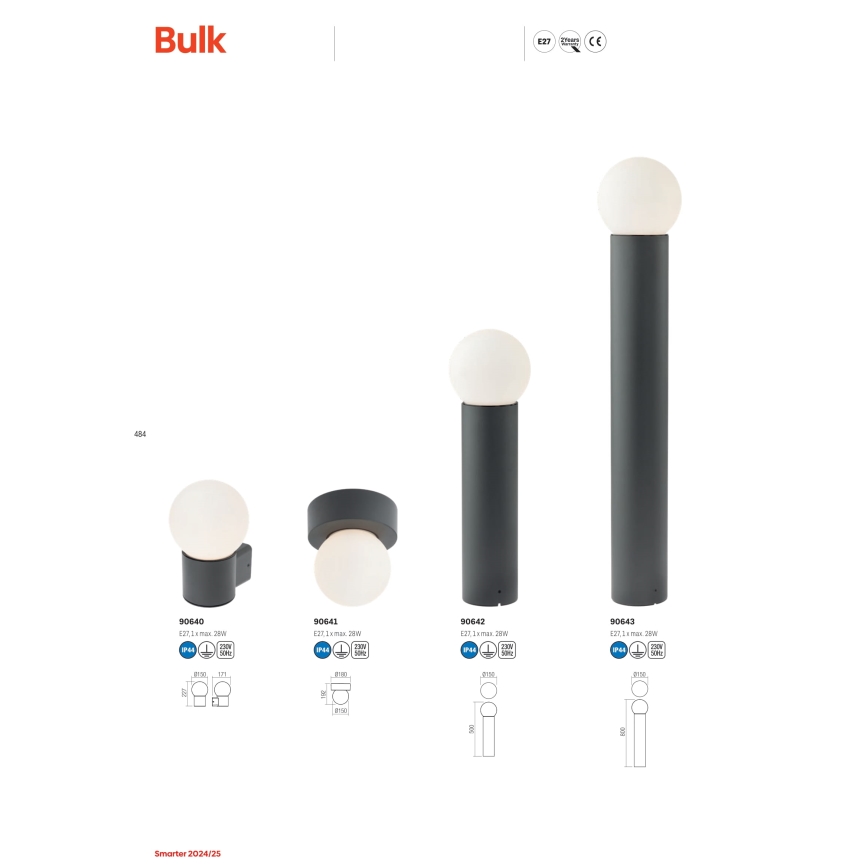 Redo 90642 - Vonkajšia lampa BULK 1xE27/28W/230V 50 cm IP44 antracit