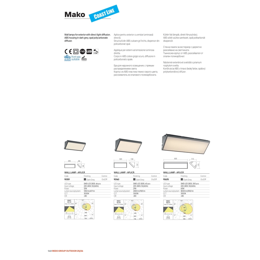 Redo 90678 - LED vonkajšie nástenné svietidlo MAKO LED/65W/230V 3000K IP65 antracit