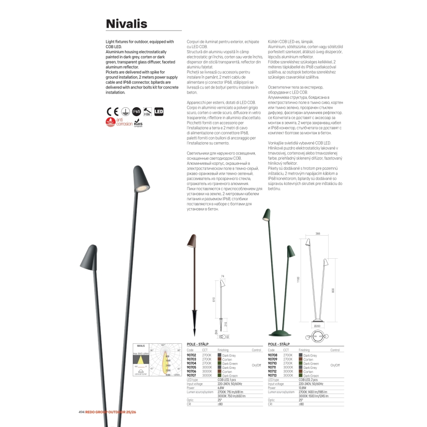 Redo 90711 - LED vonkajšie svietidlo NIVALIS 2xLED/6,9W/230V 3000K 110 cm IP65 antracit