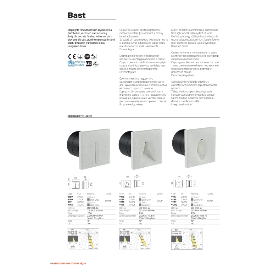 Redo 91195 - LED vonkajšie orientačné svietidlo BAST LED/2,5W/230V 3000K CRI 90 IP65 šedé