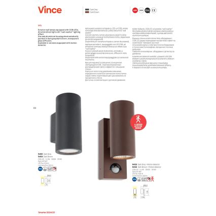 Redo 9455 - LED Vonkajšie nástenné svietidlo so senzorom VINCE 2xLED/3W/230V IP54 hnedá