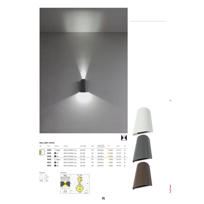 Redo 9536 - LED Vonkajšie nástenné svietidlo TWILL LED/11W/230V IP65
