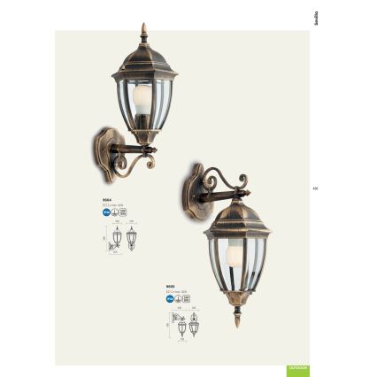 Redo 9605 - Vonkajšia nástenná lampa SEVILLA 1xE27/42W/230V IP44 zlatá/patina