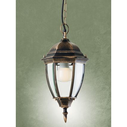 Redo 9607 - Vonkajší luster na reťazi SEVILLA 1xE27/42W/230V IP44 zlatá/patina