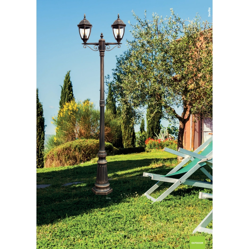 Redo 9609 - Vonkajšia lampa SEVILLA 2xE27/42W/230V IP44 zlatá/patina