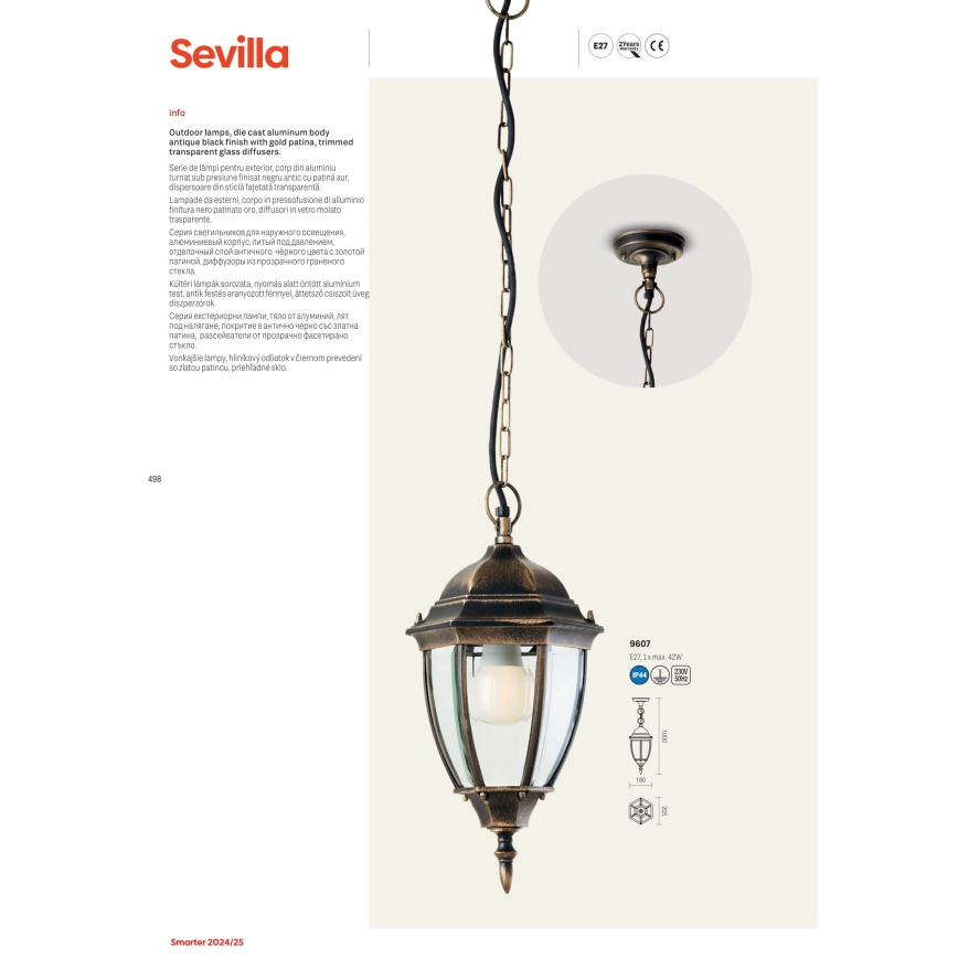 Redo 9609 - Vonkajšia lampa SEVILLA 2xE27/42W/230V IP44 zlatá/patina