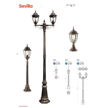 Redo 9609 - Vonkajšia lampa SEVILLA 2xE27/42W/230V IP44 zlatá/patina