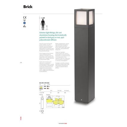 Redo 9644 - Vonkajšia lampa BRICK 1xE27/23W/230V IP54