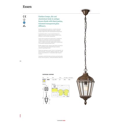 Redo 9656 - Vonkajšia nástenná lampa ESSEN 1xE27/70W/230V IP44 hnedá/patina