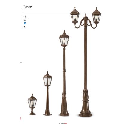 Redo 9662 - Vonkajšia lampa ESSEN 1xE27/70W/230V 221,5 cm IP44 hnedá/patina