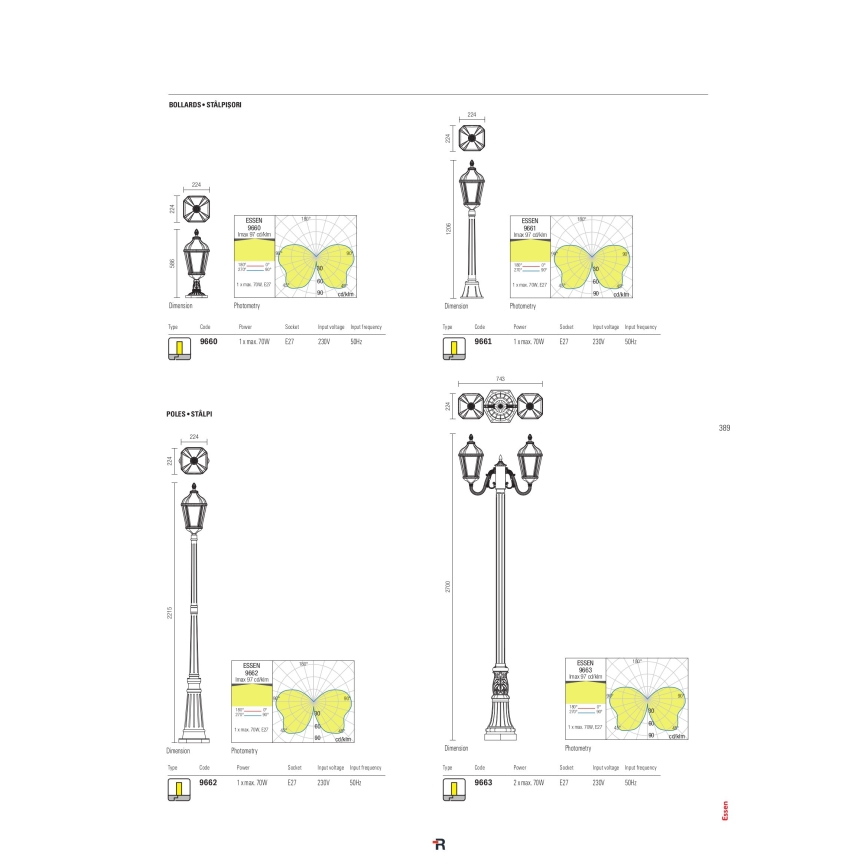 Redo 9662 - Vonkajšia lampa ESSEN 1xE27/70W/230V 221,5 cm IP44 hnedá/patina