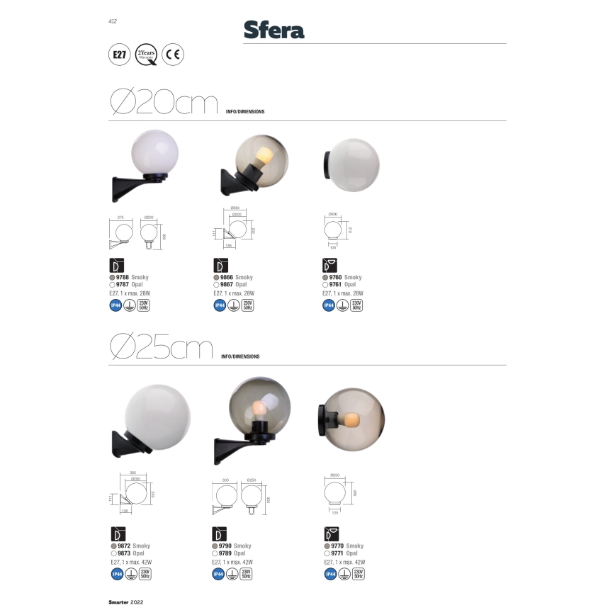 Redo 9761 - Náhradné tienidlo k vonkajšiemu svietidlu SFERA pr. 20 cm IP44 biela