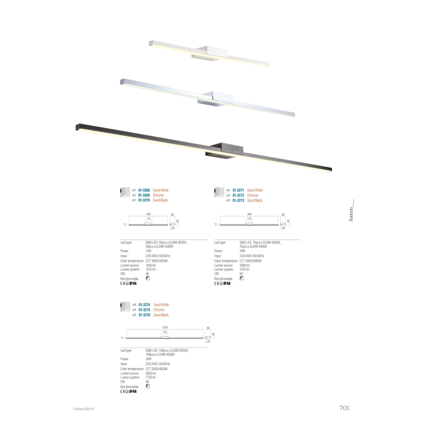 Redo01-3269 - LED Kúpeľňové osvetlenie zrkadla ASTON LED/12W/230V 60 cm CRI 90 IP44 lesklý chróm