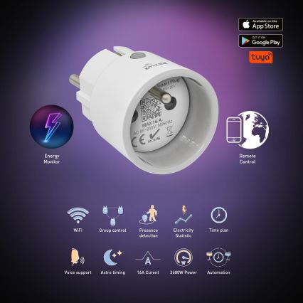 Inteligentná zásuvka 3680W/230V/Typ E/16A Wi-Fi Tuya