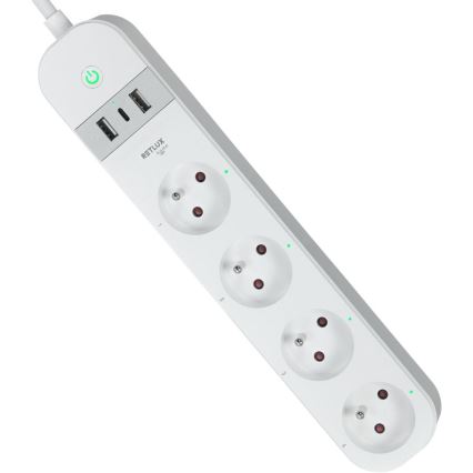 Inteligentný predlžovací kábel s vypínačom 4Z Typ E + 2x USB-A + 1x USB-C 1,5m Wi-Fi Tuya biela