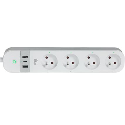 Inteligentný predlžovací kábel s vypínačom 4Z Typ E + 2x USB-A + 1x USB-C 1,5m Wi-Fi Tuya biela
