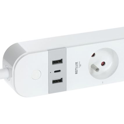 Inteligentný predlžovací kábel s vypínačom 4Z Typ E + 2x USB-A + 1x USB-C 1,5m Wi-Fi Tuya biela