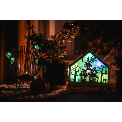 LED Dekorácia HALLOWEEN LED/2xAA/multicolor strašidelný dom
