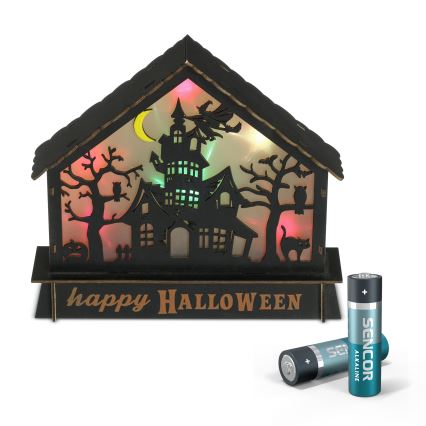 LED Dekorácia HALLOWEEN LED/2xAA/multicolor strašidelný dom
