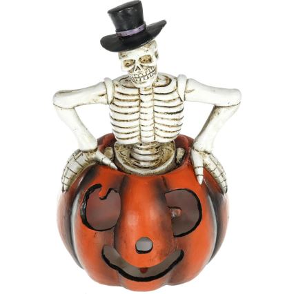 LED Dekorácia HALLOWEEN LED/2xLR44/teplá biela kostlivec v tekvici živica