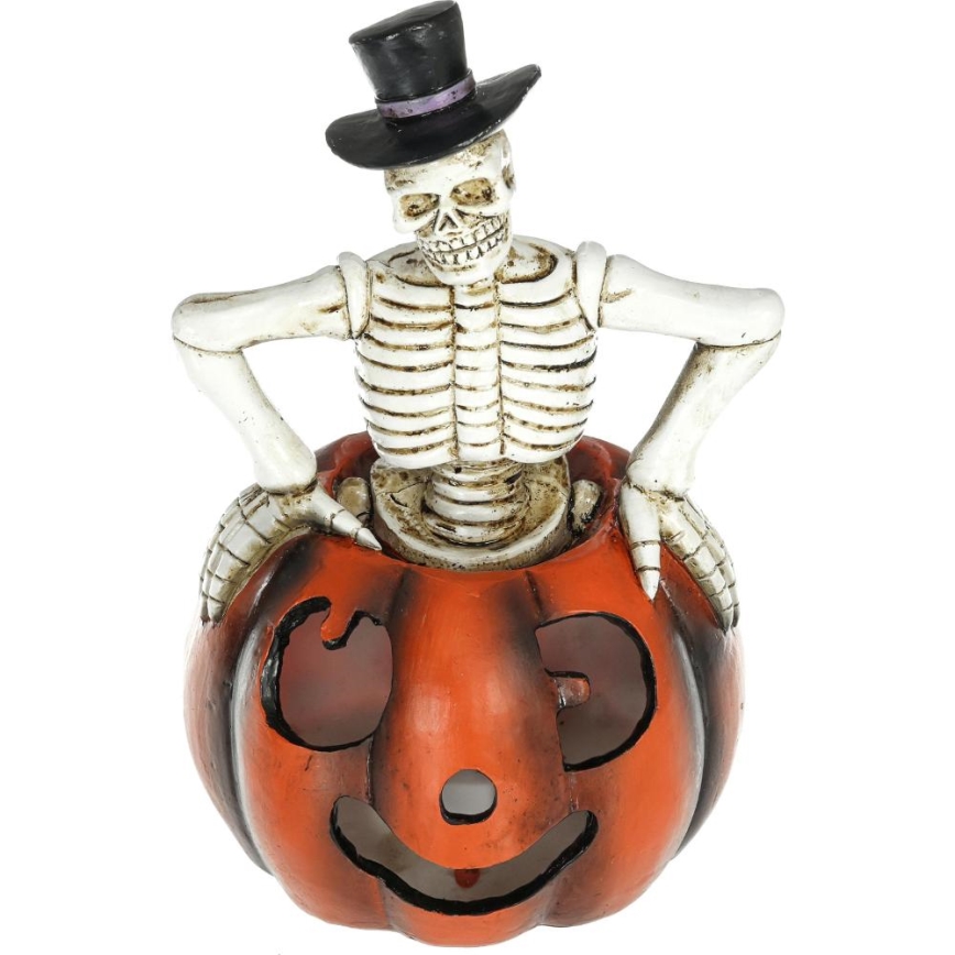 LED Dekorácia HALLOWEEN LED/2xLR44/teplá biela kostlivec v tekvici živica