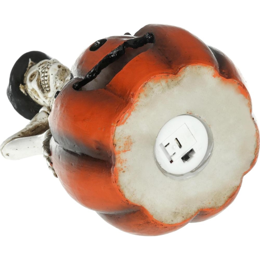 LED Dekorácia HALLOWEEN LED/2xLR44/teplá biela kostlivec v tekvici živica