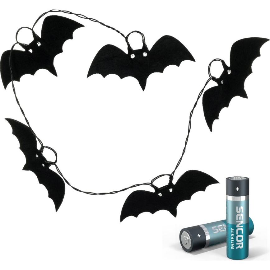 LED Dekoračná reťaz HALLOWEEN 10xLED/2xAA/teplá biela 1,3m netopiere