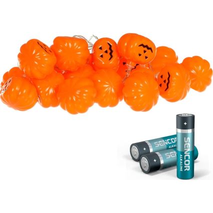 LED Dekoračná reťaz HALLOWEEN 20xLED/3xAA/teplá biela 3,3m tekvica