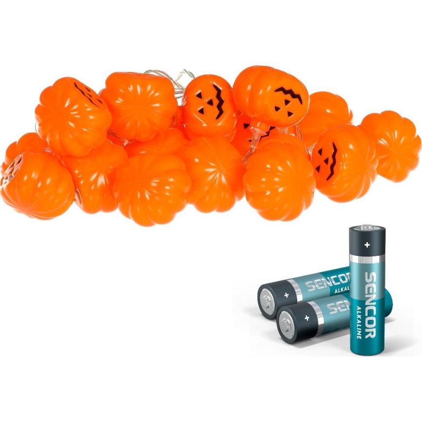 LED Dekoračná reťaz HALLOWEEN 20xLED/3xAA/teplá biela 3,3m tekvica