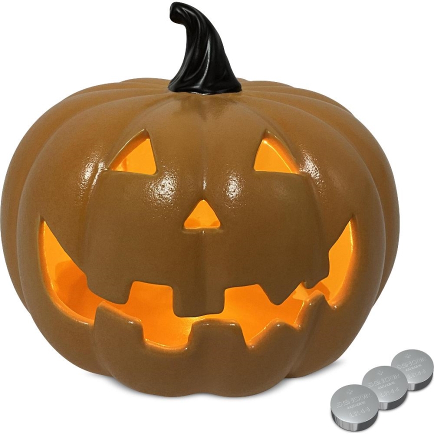 LED Keramická tekvica HALLOWEEN LED/3xLR44/teplá biela