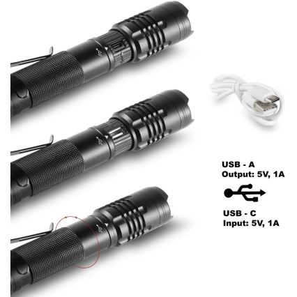 LED Nabíjacia hliníková baterka s funkciou powerbanky LED/2000 mAh 1000 lm IP22