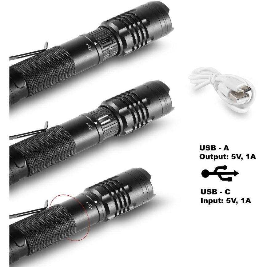 LED Nabíjacia hliníková baterka s funkciou powerbanky LED/2000 mAh 1000 lm IP22