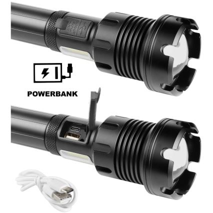 LED Nabíjacia hliníková baterka s funkciou powerbanky LED/4400 mAh 2200 lm IP44