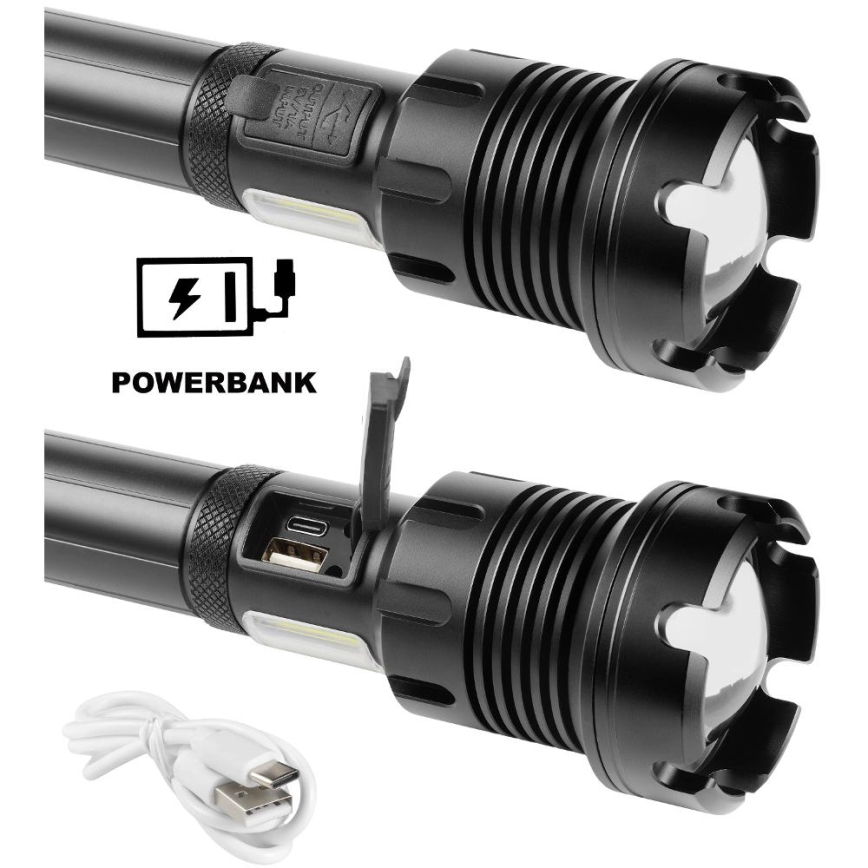 LED Nabíjacia hliníková baterka s funkciou powerbanky LED/4400 mAh 2200 lm IP44