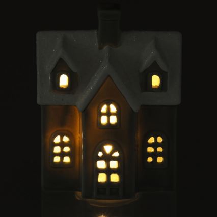LED Porcelánová dekorácia LED/2xLR44/teplá biela domček šedá