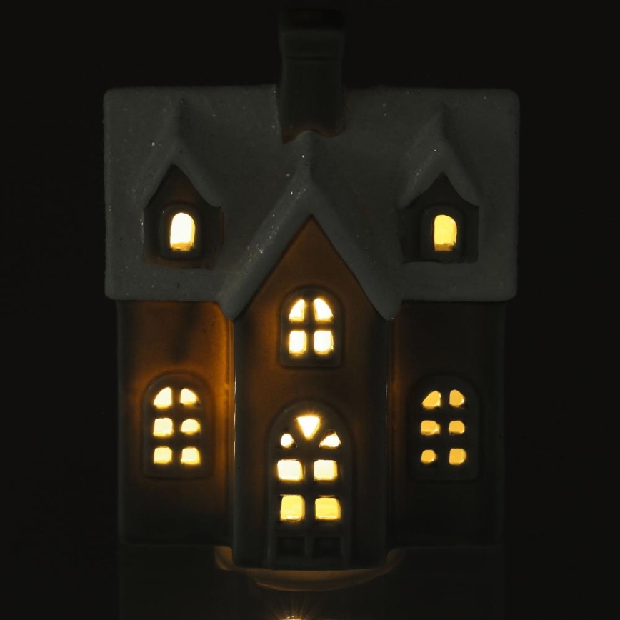 LED Porcelánová dekorácia LED/2xLR44/teplá biela domček šedá
