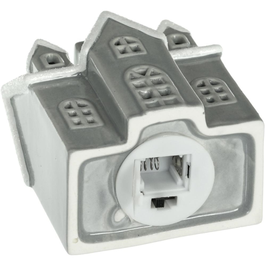 LED Porcelánová dekorácia LED/2xLR44/teplá biela domček šedá